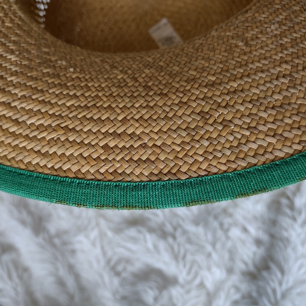 Straw Hat Made in Italy Green Trim  Beach Sun - Picture 8 of 10